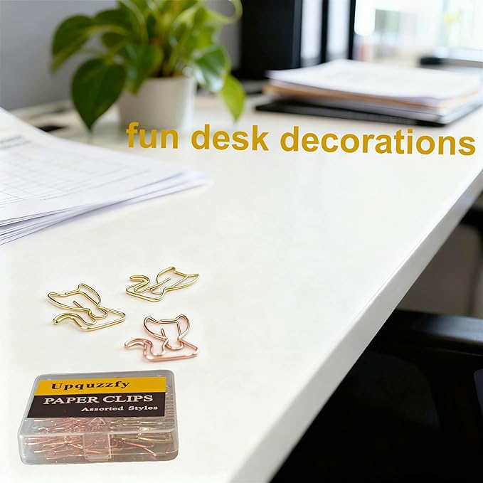 20 Pcs Metal Cat-Shaped Paper Clips Set - Cute Paperclips for Fun Office Supplies and Party Decor (Gold, Rose Gold)