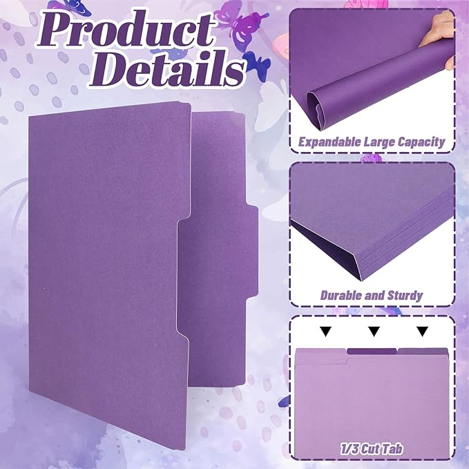 Whaline 24 Pack Purple File Folders Letter Size 4 Colors Gradient Purple File Pockets with 1/3 Cut Tab for Home Office Classroom Supplies, 8.9 x 11.6 Inch