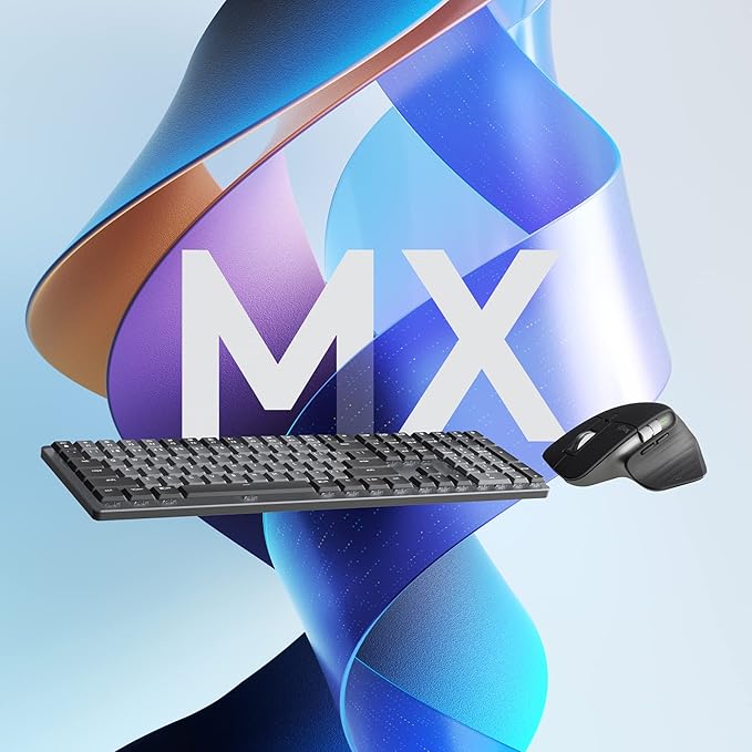 Logitech MX Mechanical Full-Size Illuminated Wireless Keyboard, Clicky, and MX Master 3S Performance Wireless Bluetooth Mouse Bundle, macOS, Windows, Linux, iOS, Android