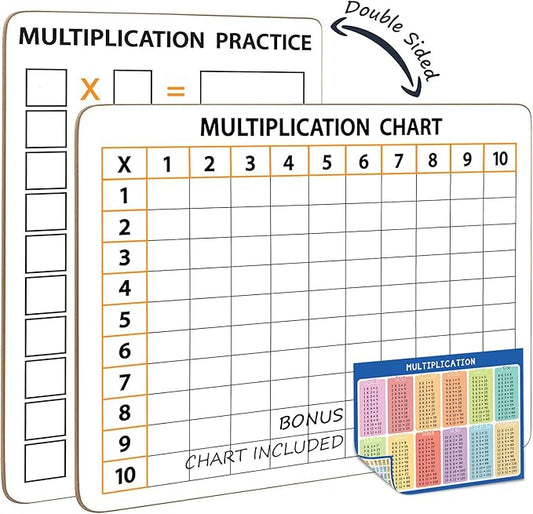 SCRIBBLEDO Dry Erase Multiplication Chart Whiteboard 9" x 12" Multiplication Table Double Sided Times Table Math Manipulatives White Board for Kids Students Classroom and Home Mini Lapboard Game