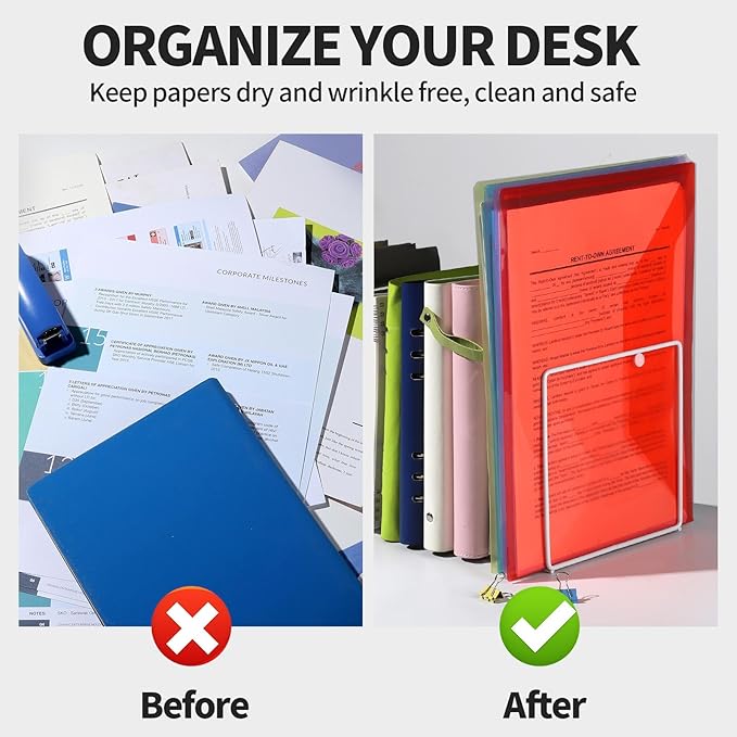 LEOBRO Plastic File Folders for Documents, 4 PCS File Folders, A4 Size Plastic Envelopes with Snap Closure, Clear Envelopes Pouches Folder Organizer Document Holder, Filing Envelopes