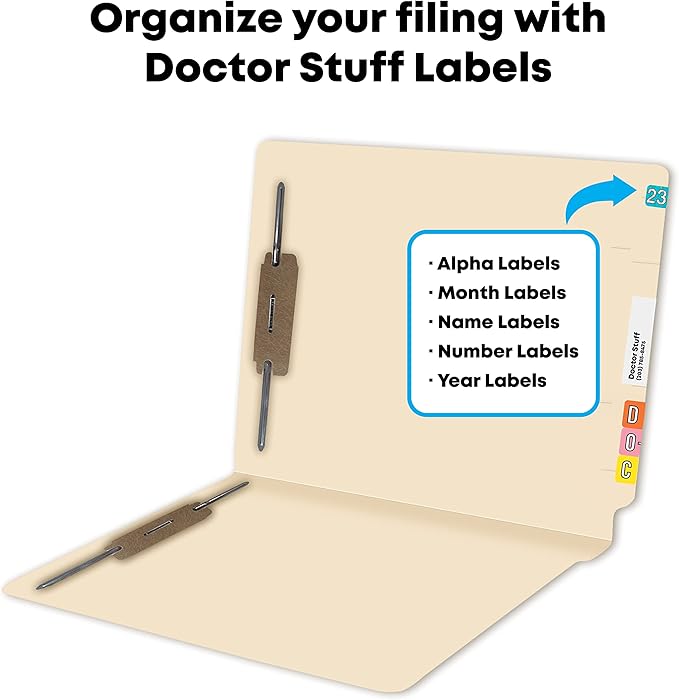 Medical File Folders with 2 Fasteners, Doctor Stuff, Letter Size, Reinforced End Tab Folders with 2” Bonded Fastener on Inside Front and Back, 11 pt Manila Stock, Box of 50
