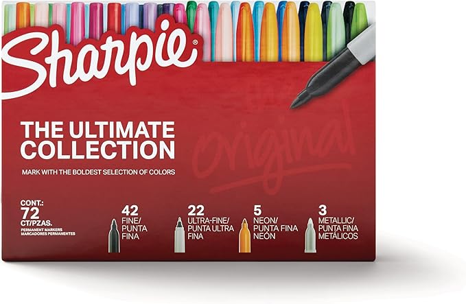Sharpie Permanent Markers Ultimate Collection Ultra Fine And Fine Tip Markers Great For Teacher And Classroom Supplies Art Supplies Bulk Marker Set Assorted Colors 72 Count
