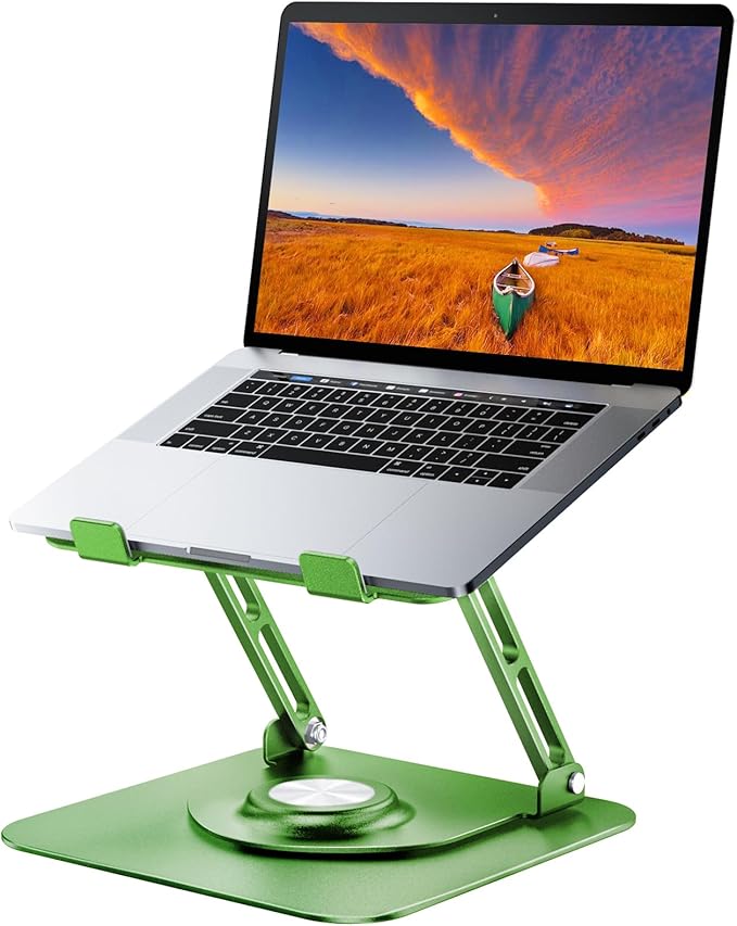 Laptop Stand for Desk, Adjustable Computer Stand with 360° Rotating Base, Ergonomic Laptop Riser for Collaborative Work, Foldable & Portable Laptop Stand, fits for All 10-16" Laptops (Green)