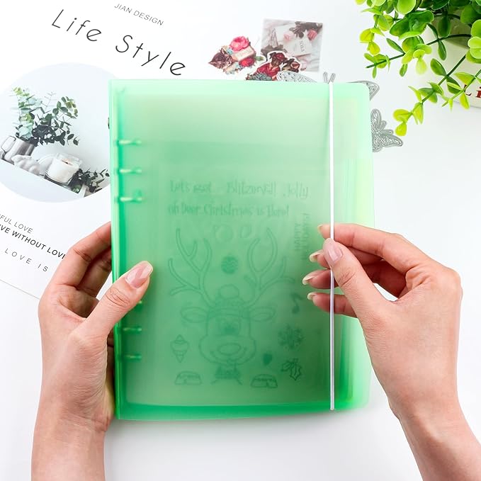 BAOFALI 3Pcs/Set A5 6 Ring Binder Cover Clean Transparent Soft PVC for Refillable Notebook Shell withMatte surfaceforStamp & Die Storage (Green)