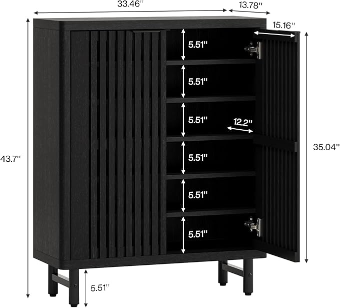 Tribesigns 6-Tier Shoe Cabinet with Shutter Doors, Large Wooden Shoe Organizer Rack with Adjustable Shelves, Modern Farmhouse Hidden Storage Furniture for Entryway, Hallway (Black)