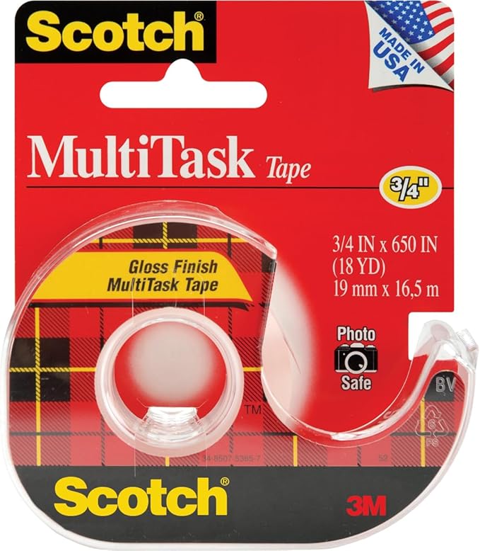 3M Scotch 25 MultiTask Adhesive Tape, 650" Length x 75" Width, Transparent Gloss