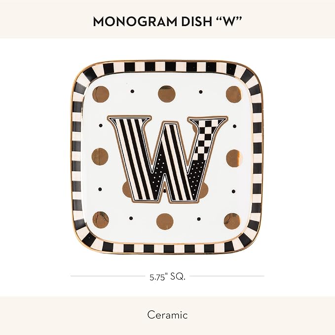 MACKENZIE-CHILDS Monogram Dish, Decorative Ceramic Letter Plate, 5 3/4" Square, W