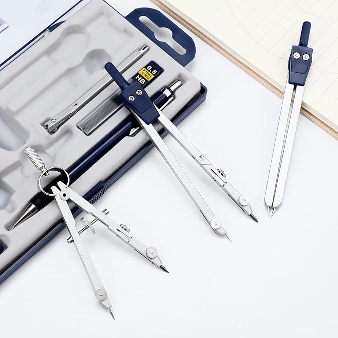 Outus 13 Pcs Geometry Set for Students Math Protractor Compass with Rulers Mechanical Pencil Lead Refills Storage Box of Protractors Kit for School Class Student Drafting Drawing