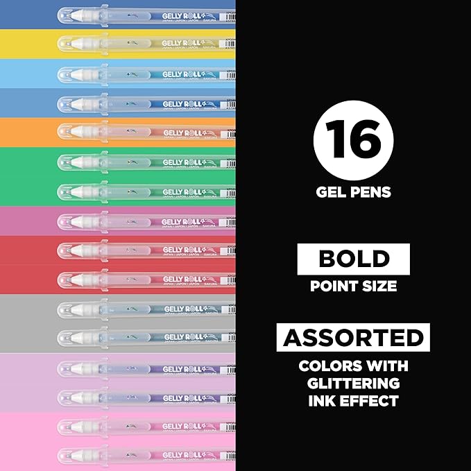 SAKURA 57913 16-Piece Gelly Roll Stardust Assorted Colors Cube Collection Glitter Pen Set