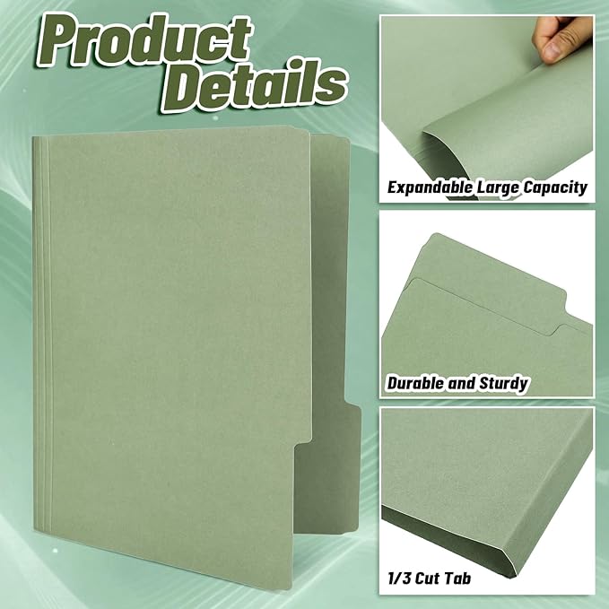 Whaline 24 Pack Sage Green File Folders Letter Size 1/3 Cut Tab Gradient Green File Pockets 8.9 x 11.6 Inch 4 Colors Paper Folders for Documents Business Office School Classroom Home Supplies