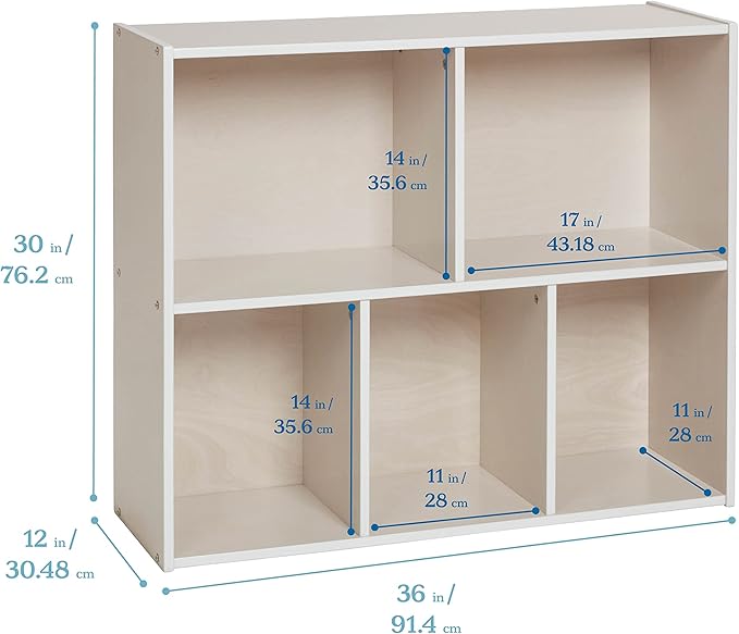ECR4Kids Streamline 5-Compartment Single-Sided Storage Cabinet, 30in, Kids Furniture, White Wash