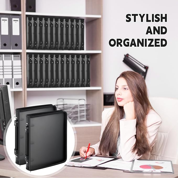 Teling 2 Pcs Plastic Zipper Binders with 3 Ring Zipper Binder, Refillable File Organizer Planner for Projects, Assignments, Memos, School Work (2 Inch,Black)