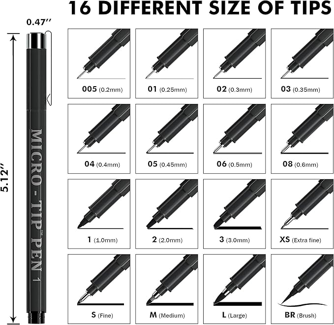 Vanstek 16 Pack Hand Lettering Pens, Calligraphy Pens Markers, Black Ink for Beginners Writing, Lettering, Journaling, Art Drawing, Signature, Illustrations and Office School Supplies