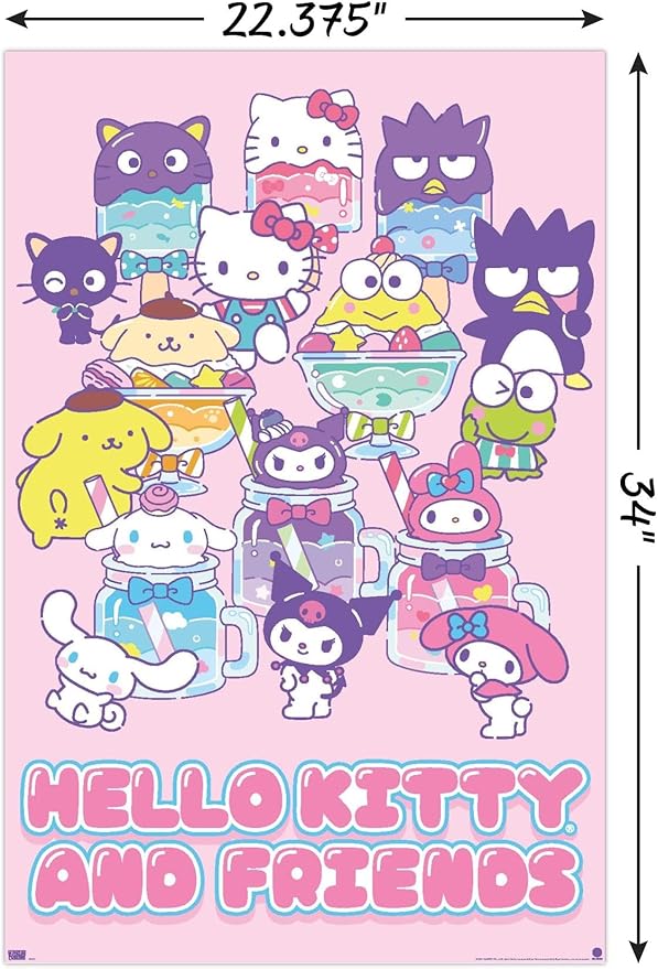 Trends International Hello Kitty and Friends: 24 Summer Fresh - Group Wall Poster, 34L x 22.4W, Poster & Clip Bundle