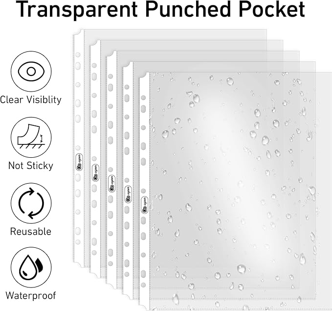 80 Clear Sheet Protectors for Binders,Heavyweight A4 Punched Pocket with Sticky Tabs,120 Micron Acid Free Binder Sleeves Reinforced 11-Hole,Top Loading Plastic Dividers for Documents,Photos