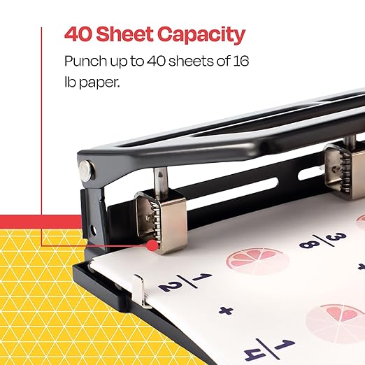 School Smart Black Steel Heavy-Duty 3 or 2-Hole Punch - 038174