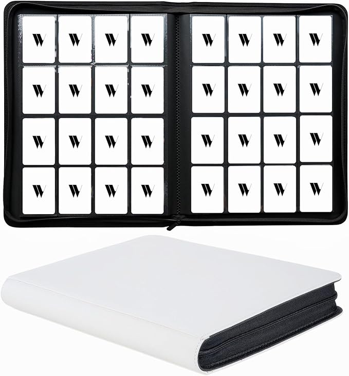 16 Pocket Card Binder, 1000+ Premium Zip Trading Card Binder, Double Sided Pocket Card Holder Album, Ringless Card Folder for MTG, TCG, Sports Card (White)