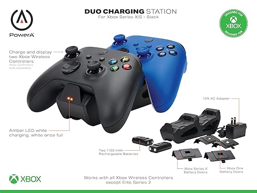 PowerA Duo Charging Station for Xbox Series X|S - Black, Wireless Controller Charging, Charge, Rechargeable Battery, Xbox Series X|S, Xbox One
