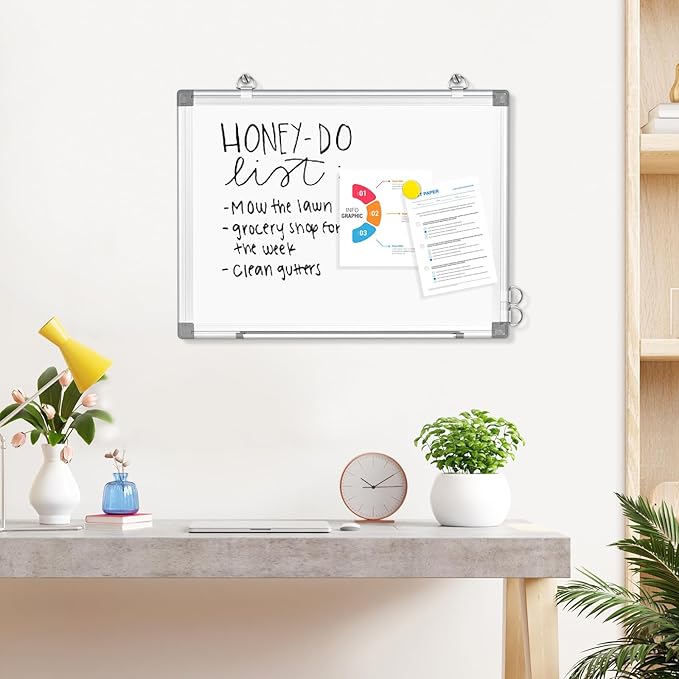 Dry Erase Board White Board, 16'' x 12'' Double-Sided Magnetic Whiteboard for Wall, Hanging Mounted Whiteboard Silver Aluminium Frame for Home, School, Office, Kitchen