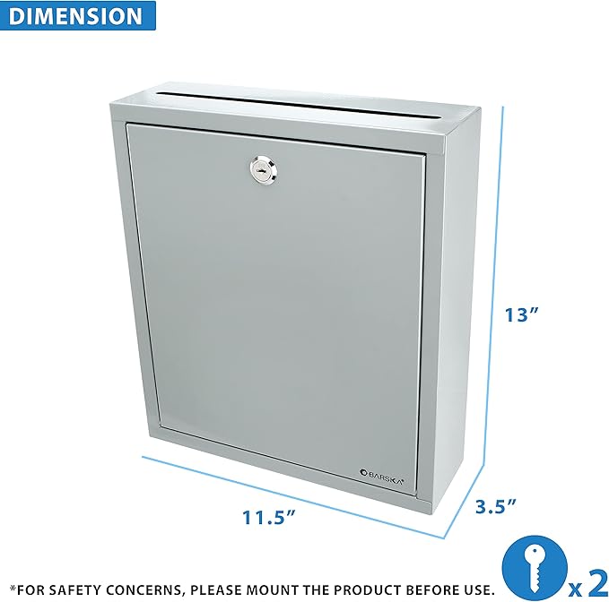 Barska Wall Mount Multi-Purpose Locking Mail Suggestion Drop Box with Key Lock for Home Office Classroom