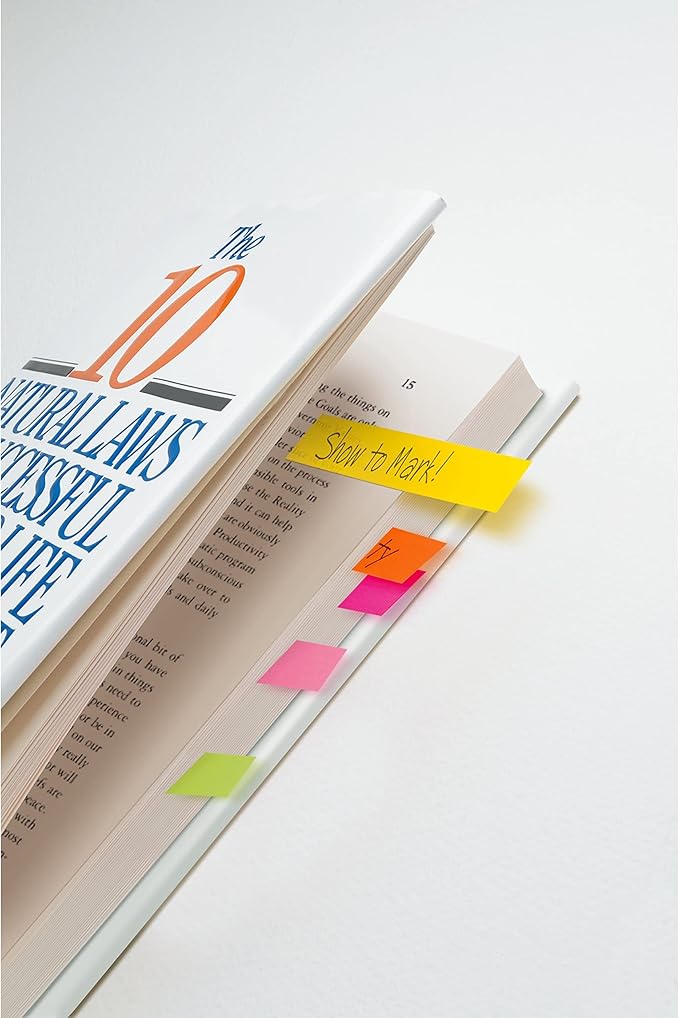 Post-it® Page Markers, 1/2-inch x 1-3/4 Inch, Ideal for Temporary Marking and Noting In Books, Assorted Ultra Colors, 500 per Pack