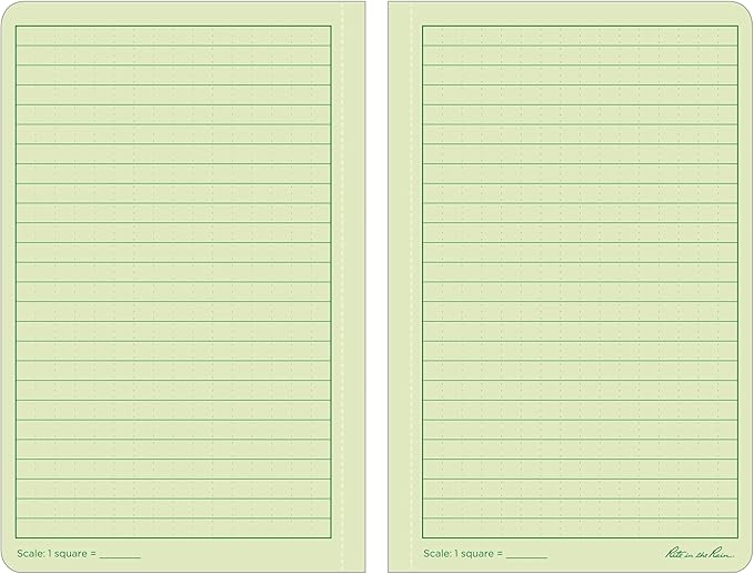 Rite in the Rain Weatherproof Soft Cover Notebook, 4.625" x 7.25", Green Cover, Universal Pattern (No. 974)
