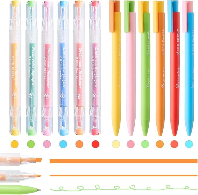 12-Pack Bible Pens and Highlighters No Bleed Through, 6 Assorted Colors Aesthetic Pastel Highlighters and 6 Pastel Ink Pens for Bible Study, Journaling, School and Office Supplies Marking