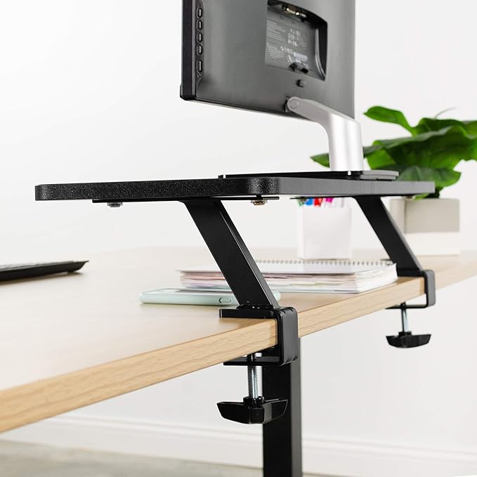 VIVO Black Clamp-on Small 26 inch Ergonomic Desk Shelf, Single Computer Monitor Stand Riser - Desk Organizer Holds 1 Screen or Laptop STAND-SHELF24B