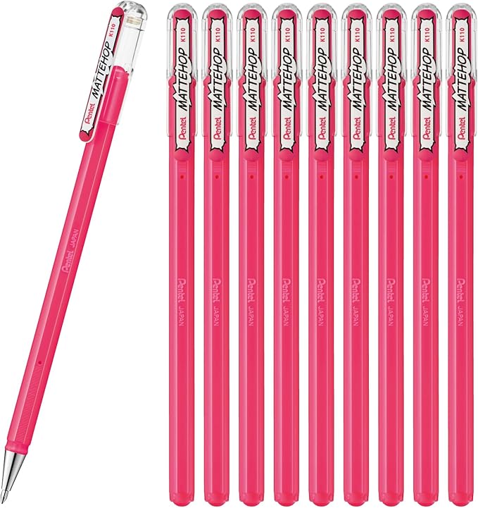 Pentel Matte Hop Pink Color Ballpoint Pen, 10 Count K110-VP