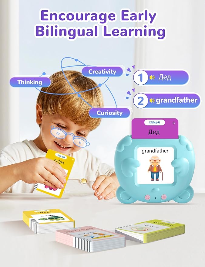 Russian and English Talking Flash Cards for Kids, 510 Sight Words Bilingual Toys for Toddlers, Autism Pocket Speech Therapy Toys, Russian Language Learning Audible Flashcards