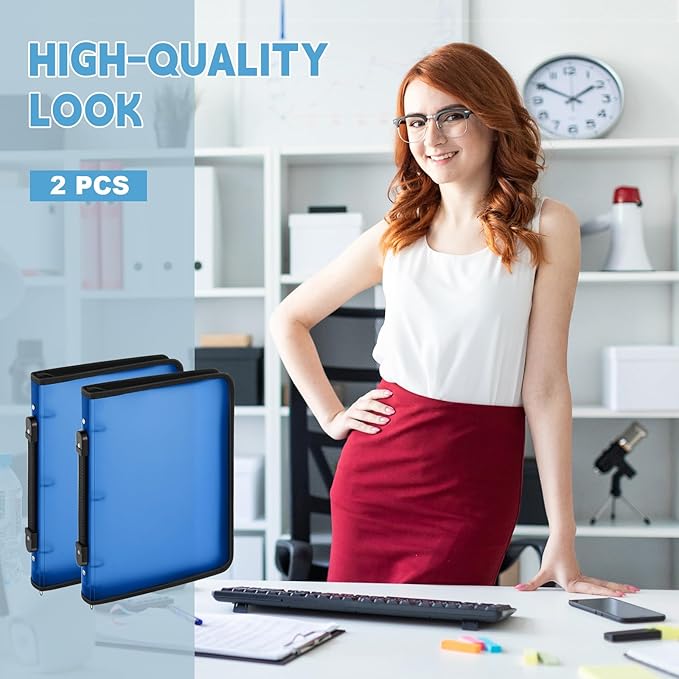 Teling 2 Pcs Plastic Zipper Binders with 3 Ring Zipper Binder, Refillable File Organizer Planner for Projects, Assignments, Memos, School Work (1 Inch,Blue)