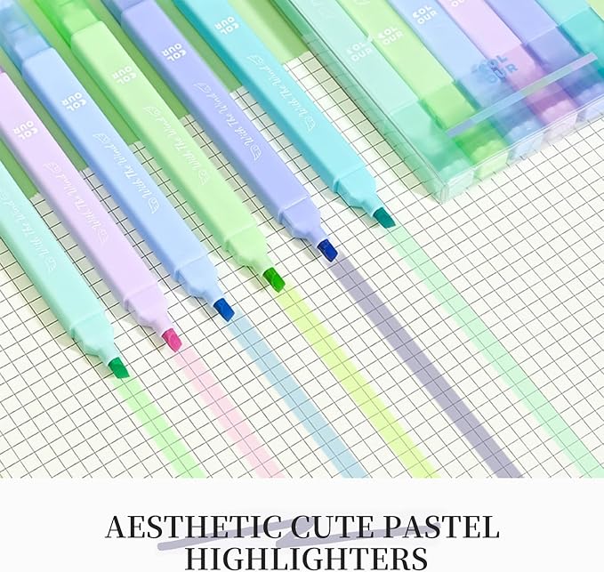 6Pcs Aesthetic Cute Highlighters with Soft Chisel Tip,Bible Highlighters No Bleed, Quick Dry Assorted Colors Highlighter Markers
