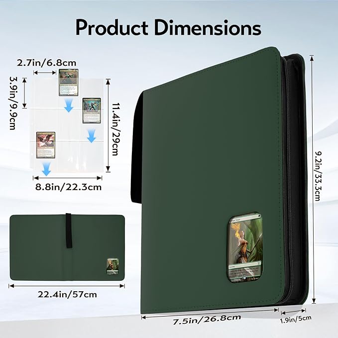 Card Binder 9 Pocket, Trading Card Binder with Clear Window Design, 720 Double Sided Pocket PU Collection Binder, Card Albums for MTG, TCG, and Sports Cards(Dark Green)