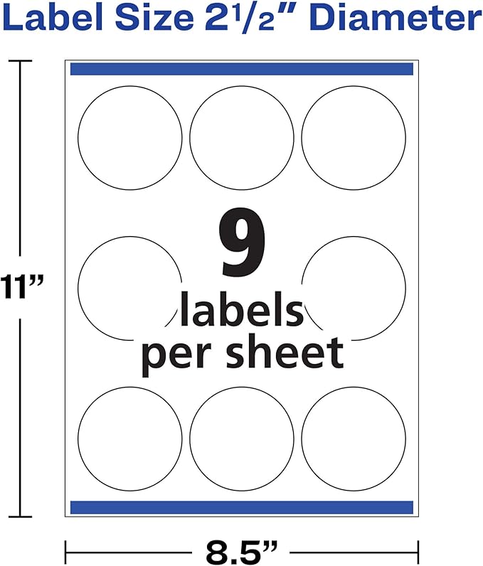 Avery Printable Round Labels with Sure Feed, 2.5" Diameter, Glossy White, 90 Customizable Labels (22830)