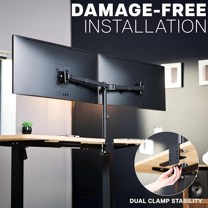 VIVO Premium Dual Ultra Wide LCD LED 40 to 45 inch Monitor Desk Mount, Heavy Duty, Adjustable Telescoping Arms, Flush Wall Setup, Fits 2 Screens, Black, STAND-TS45C