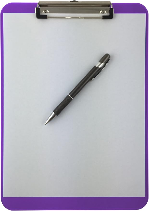 Trade Quest Plastic Clipboard Transparent Color Letter Size Low Profile Clip (Pack of 6) (Purple)