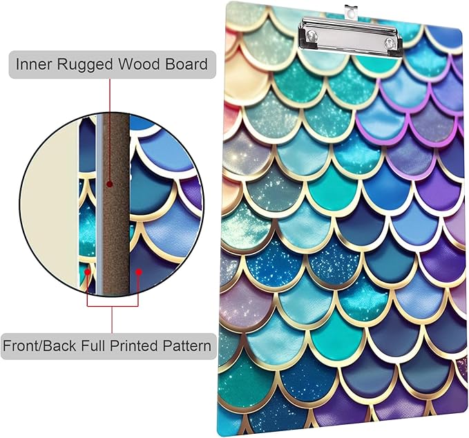 Fashion Clipboard, A4 Letter Size Wooden Decorative Clipboards for Teacher, Nurse, Doctor,Student and Kids, Cute Design for Standard Size 12.2" x 8.9"(C-Mermaid)