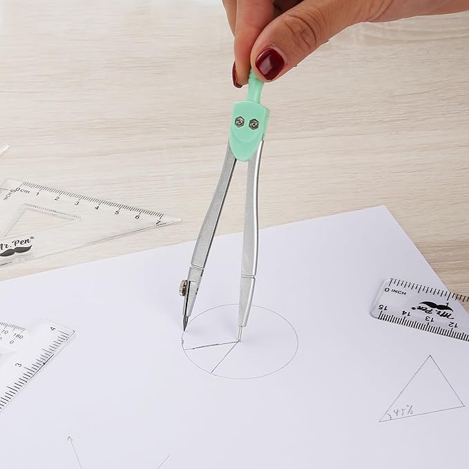 Mr. Pen- Geometry Set, 13 pcs, Mint Green, Compass for Geometry Compass Math, Geometry Kit Set with Shatterproof Storage Box, Math Compass, Geometry Set for School, Protractor and Compass Set