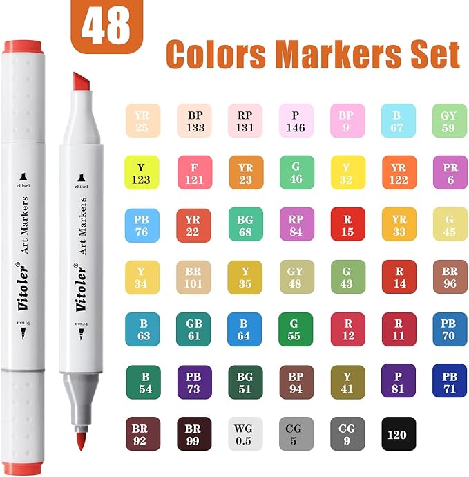 Alcohol Markers, 48pc Dual Brush Tip Coloring Markers Set, Drawing Marker for Adults Painting Drawing Card Making, Art Marker