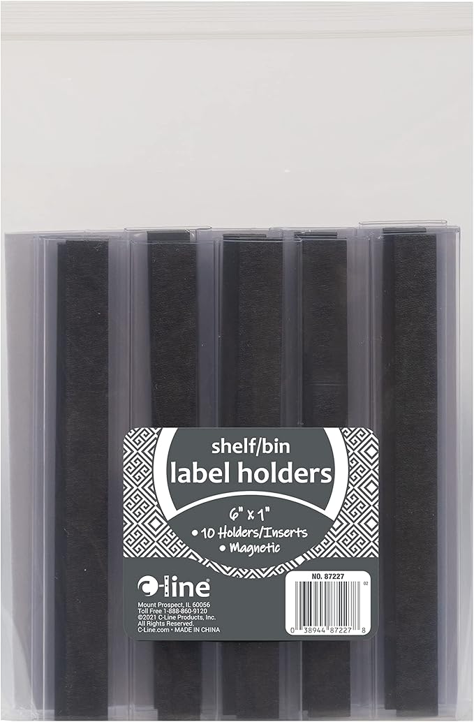 C-Line HOL-DEX Magnetic Shelf/Bin Label Holders, 1 x 6 Inches, 10 per Box (87227)