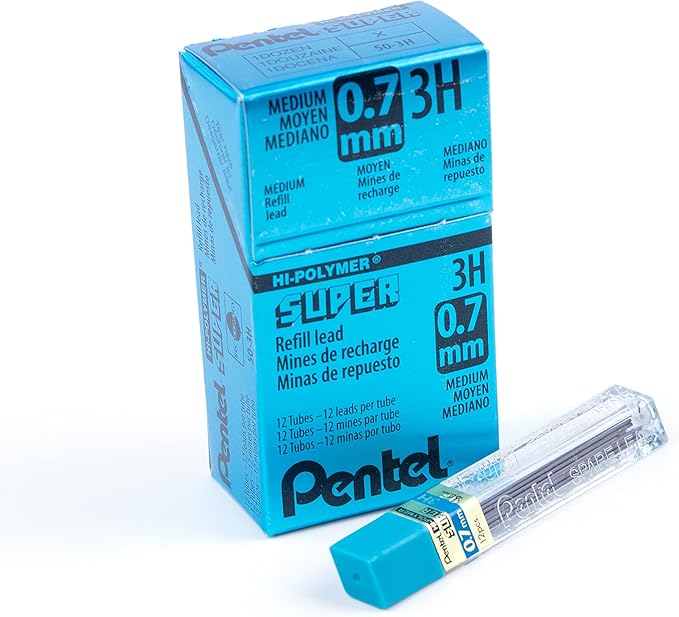 Pentel Super Hi-Polymer Lead Refill, (0.7mm) Medium, 3H, 144 Pieces of Lead (50-3H)