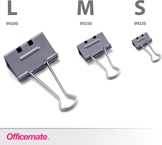 Officemate EZ Binder Clips, Large Size, 12/Box, Gray (99200)