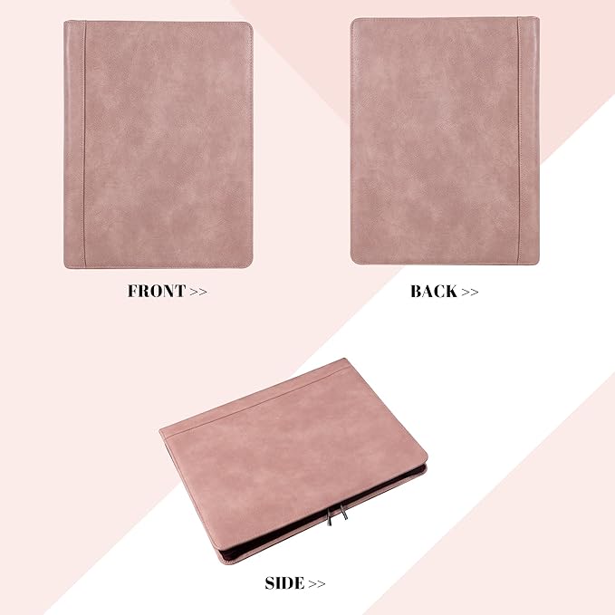 Link Luck Pink Portfolio Binder,3 Ring Binder with Zipper,PU Leather Padfolio with Zipper for Women, Professional Business Portfolio Organizer for Resume/Interview, A4 Letter Document Organizer