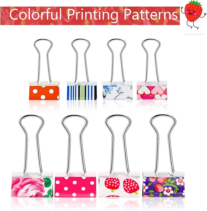 Outus 48 Pcs Cute Binder Clips with Box 2 Sizes Floral Office Clips Supplies Assorted Designs Colorful Printing Small Mini Decorative Binder for Paper Notebooks Office Home 0.75 Inch 1 Inch