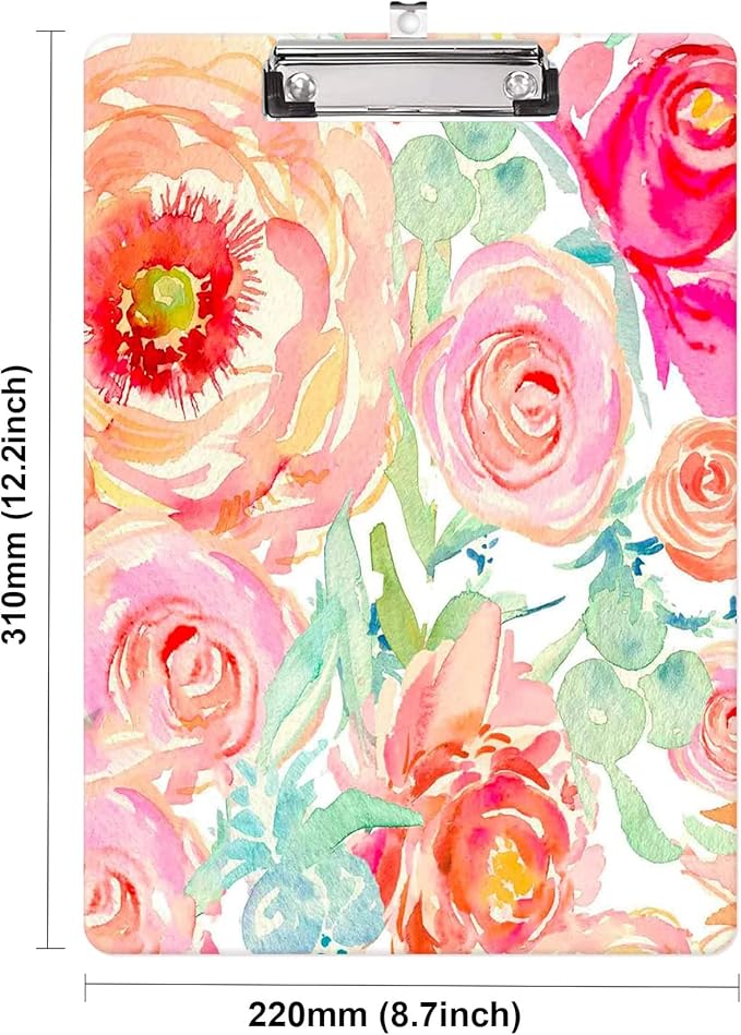 Fashion Clipboard, A4 Letter Size Wooden Decorative Clipboards for Teacher, Nurse, Doctor,Student and Kids, Cute Design for Standard Size 12.2" x 8.9" (C-Pretty Floral)