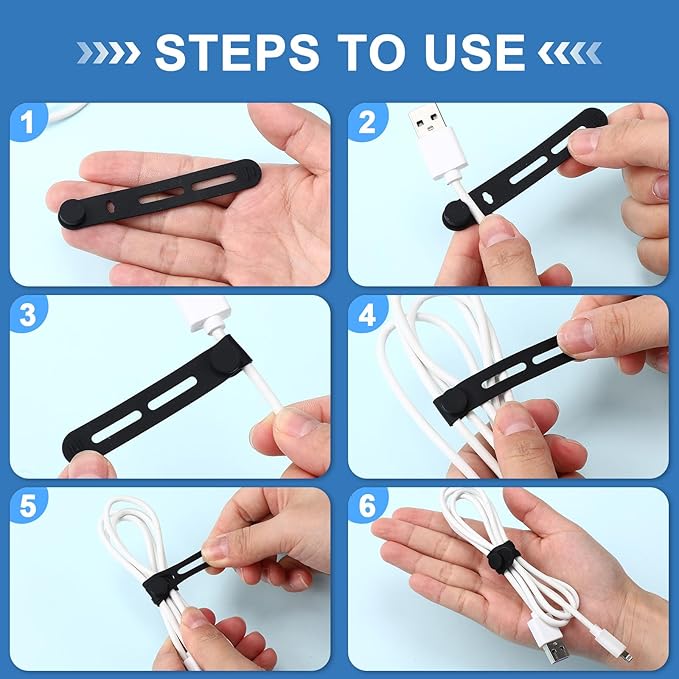 42 Pcs Silicone Cable Ties Reusable Cord Straps Multipurpose Elastic Cable Organizer for Bundling Fastening Earphone Phone Charger Home Office School(Black,3.15 Inch)
