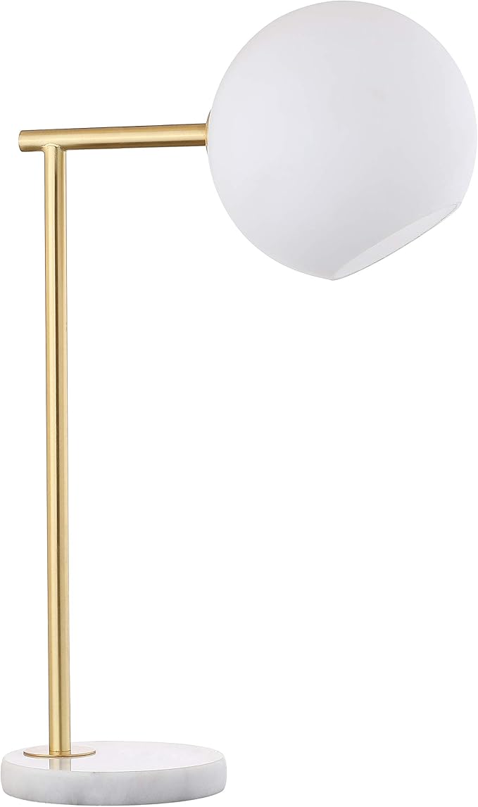 JONATHAN Y 20.5" Gold/White Modern Metal Marble LED Bedside Table Lamp for Bedroom, Frosted Glass Globe Shade, Minimalist Scandinavian Lamp for Living Room JYL1000A