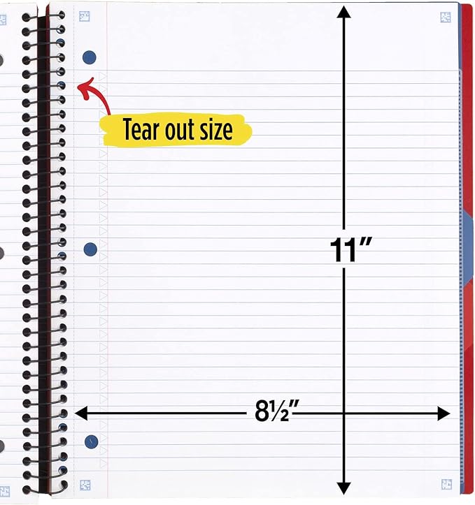 Five Star Advance Spiral Notebooks + Study App, 2 Pack, 3 Subject, College Ruled Paper, 11" x 8-1/2", 150 Sheets, with Spiral Guard and Movable Dividers, Red, White (820111)