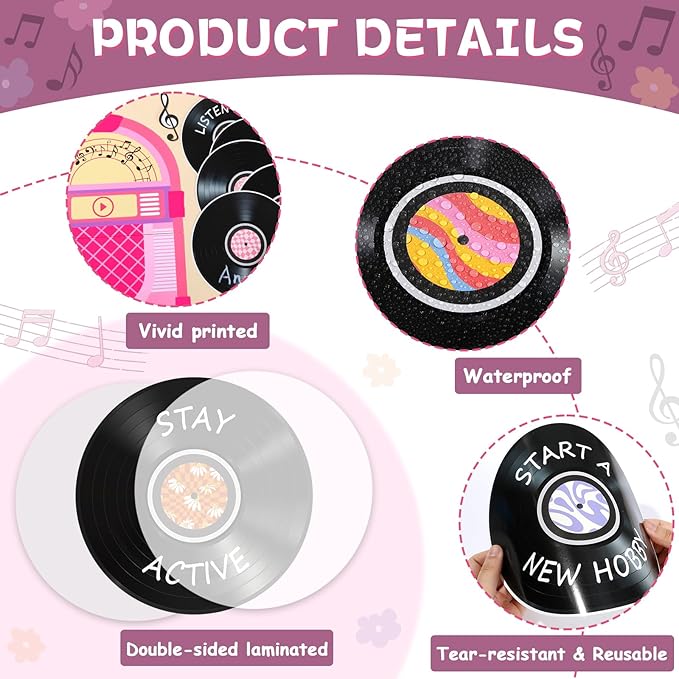 Vintage Record Bulletin Board Set Mental Health Classroom Decoration Music Retro Purple Writable Paper Cutout Make This Year A Hit Bulletin Board for Back to School Office Nursery Home Wall Door Decor
